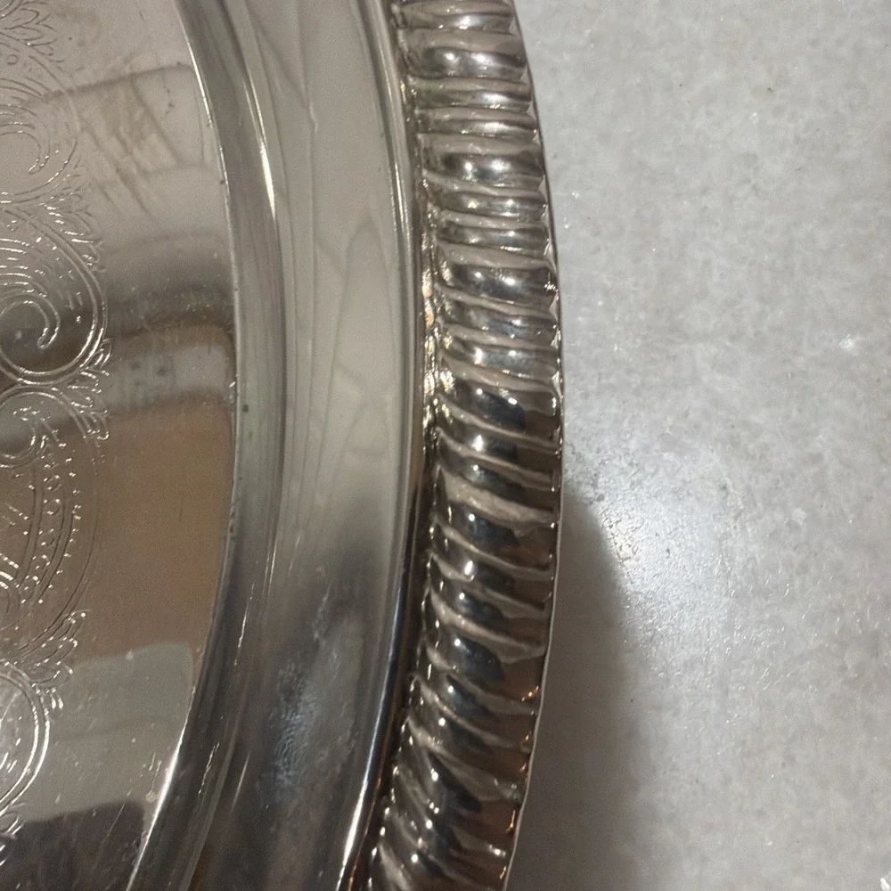Vintage Silver Plated Etched Serving Tray 12in OLA001